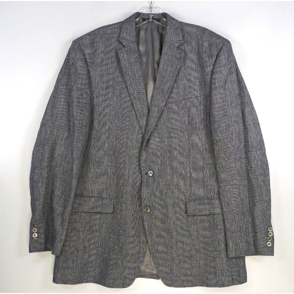 Lauren Ralph Lauren Jacket Mens 44L Linen Sport Coat Blazer Blue Plaid - Picture 1 of 13